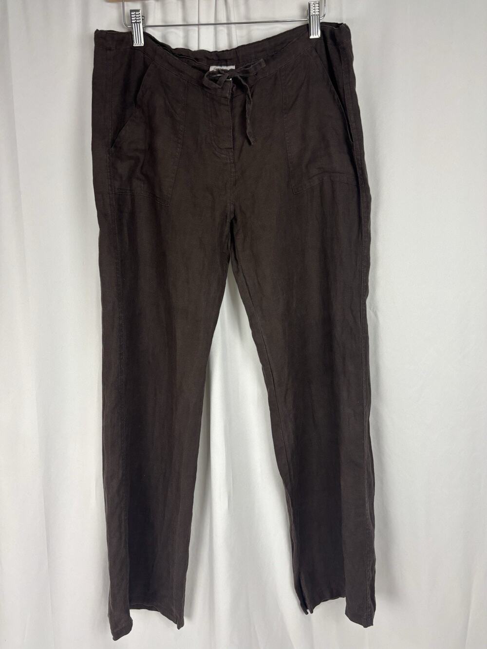 Elan 100% Linen Pull-on Wide Leg Pants Size S Brown Elastic Drawstring Waist
